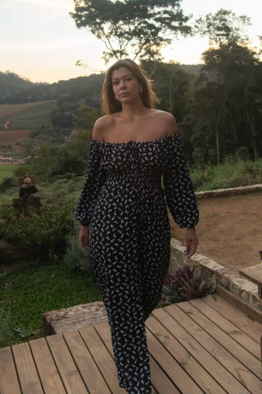 Vestido Longo Baby floral preto